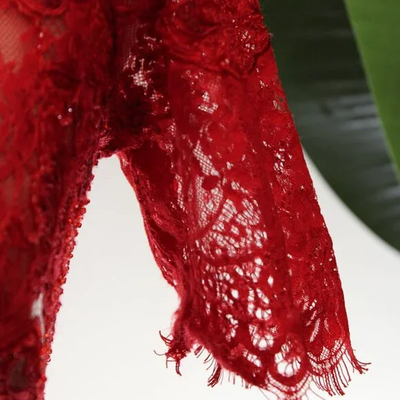Marchessa Notte Red Diane Dress, Red Beaded Lace, Size 0 - Picture 13 of 15